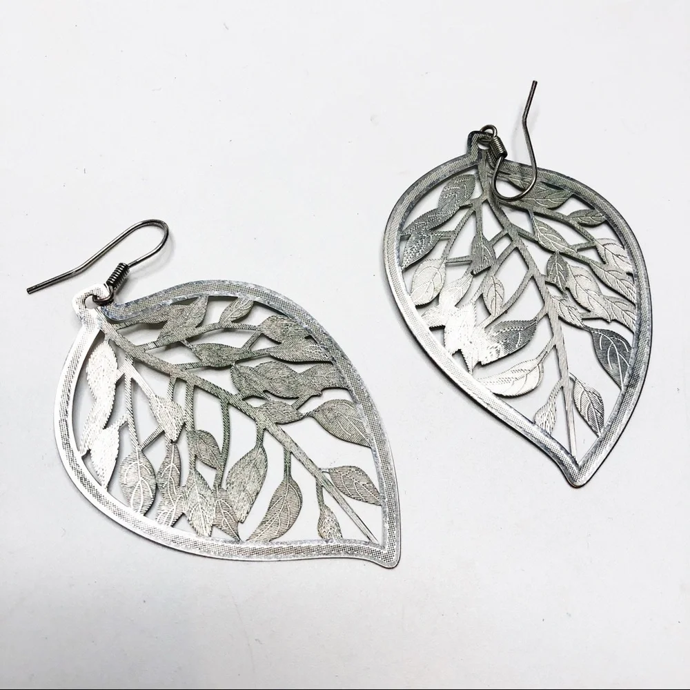 Faux Silver Leaf Earrings